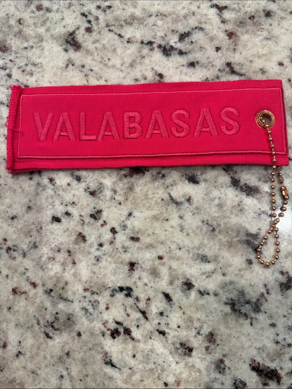 Valabasas Hot Pink Fabric Keychain Tag with Gold-Tone Chain
